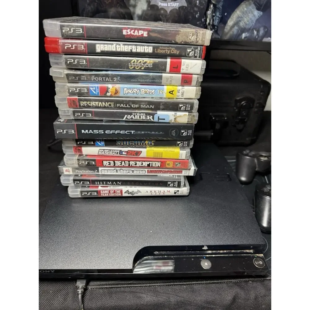 Sony PlayStation 3 PS3 Slim CECH-2101A Console With 14 Games And Two Controllers